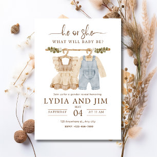 Baby Clothes Gender Reveal Invitation, Boho Baby Invitation
