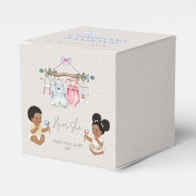 Baby Clothes Gender Reveal Ivory Pink Blue Favour Box (Front Side)