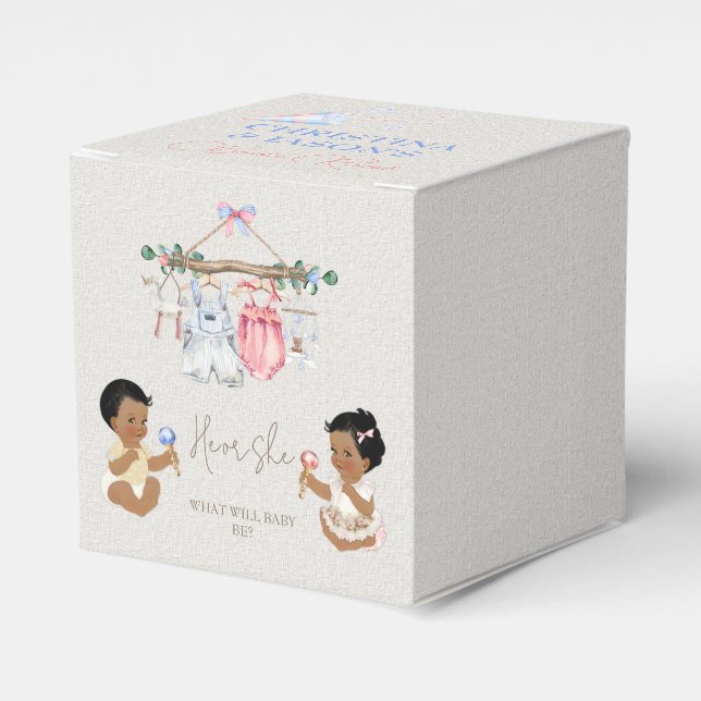 Baby Clothes Gender Reveal Ivory Pink Blue Favour Box (Front Side)