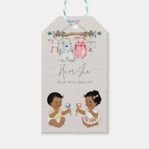 Baby Clothes Gender Reveal Ivory Pink Blue Gift Tags