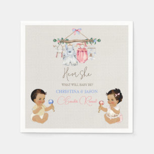 Baby Clothes Gender Reveal Ivory Pink Blue Napkin