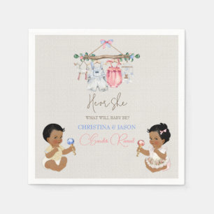 Baby Clothes Gender Reveal Ivory Pink Blue Napkin