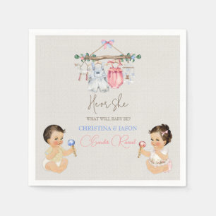 Baby Clothes Gender Reveal Ivory Pink Blue Napkin