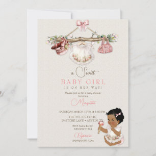 Baby Clothes Girl Baby Shower Ivory Pink Invitation