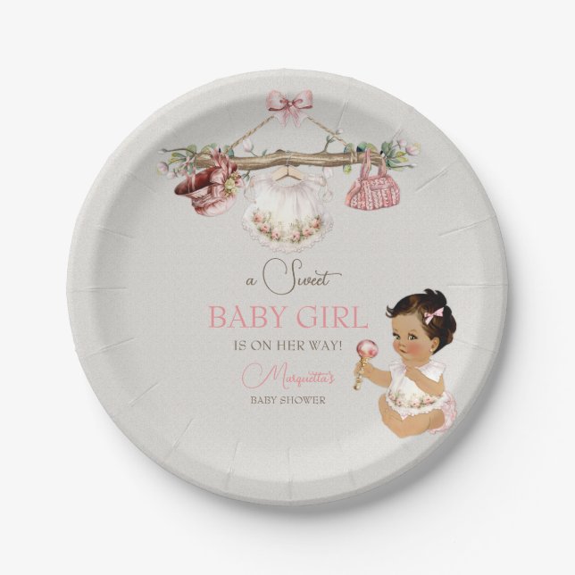 Baby Clothes Girl Baby Shower Ivory Pink Paper Plate (Front)