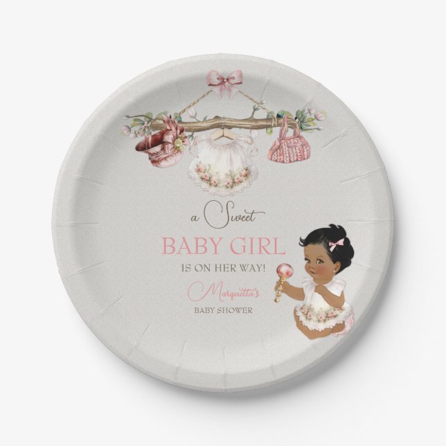 Baby Clothes Girl Baby Shower Ivory Pink Paper Plate (Front)