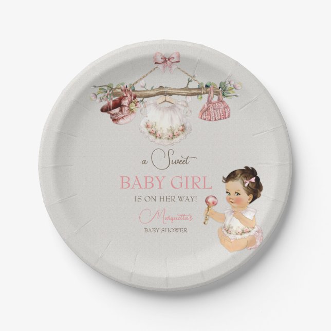 Baby Clothes Girl Baby Shower Ivory Pink Paper Plate (Front)