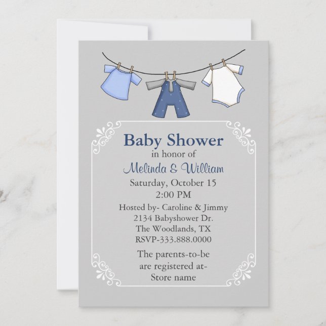 Baby Clothes Line Baby Shower Invitation (Front)