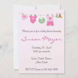Baby Clothes Line Invitation For Baby Shower Pink