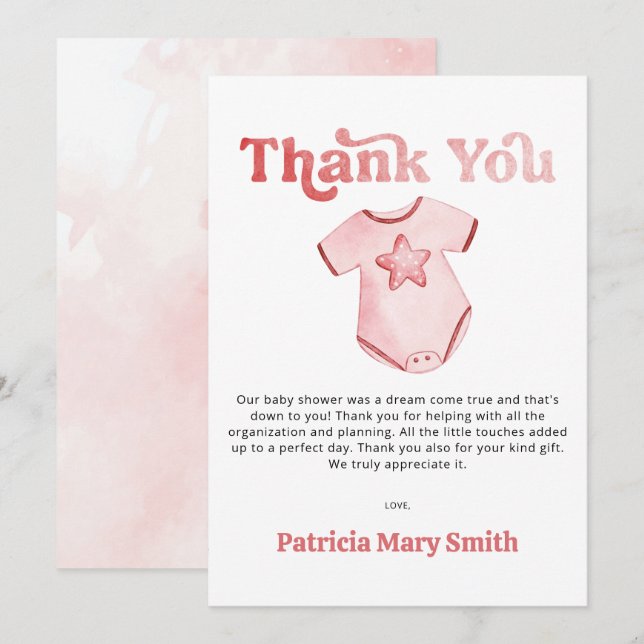 Baby Clothes Pink Girl Baby Shower Thank You Card (Front/Back)