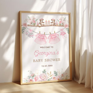 Baby Clothes Twin Girls Floral Nursery Welcome Poster