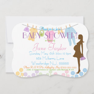 Baby Clothesline and Silhouette Baby Shower Invitation