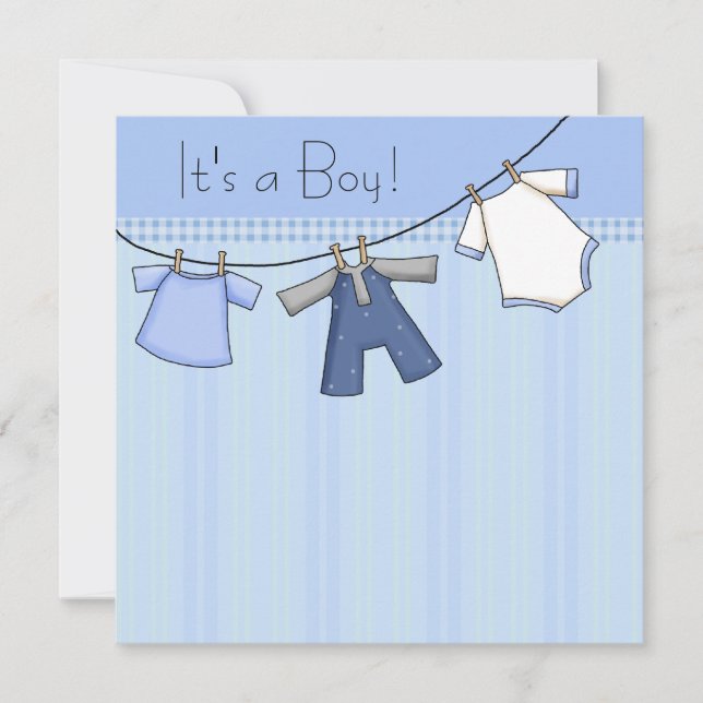 Baby Clothesline Baby Boy Clothes Baby Shower Invitation (Front)