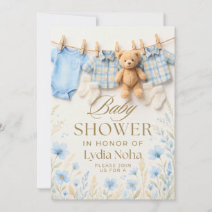 Baby Clothesline Baby Shower Invitation Blue One