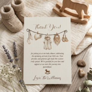 Baby Clothesline Baby Shower Striped Thank You Card