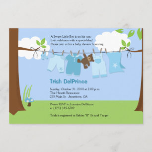 Baby Clothesline Blue BOY 5x7 Baby Shower Invitation