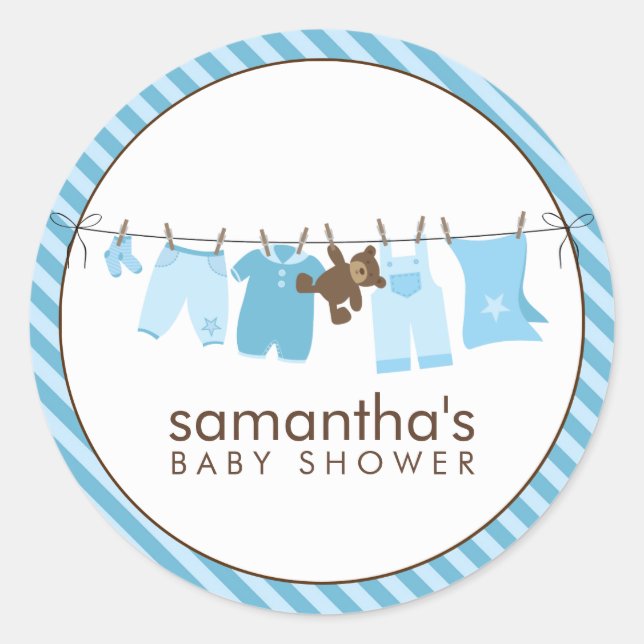 Baby Clothesline {blue} Classic Round Sticker (Front)
