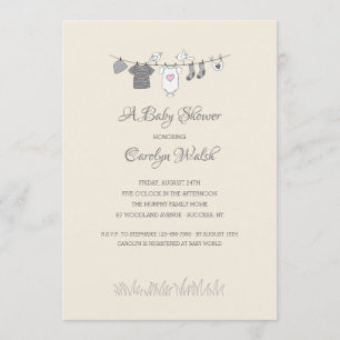 Baby Clothesline Girl Baby Shower Invitation
