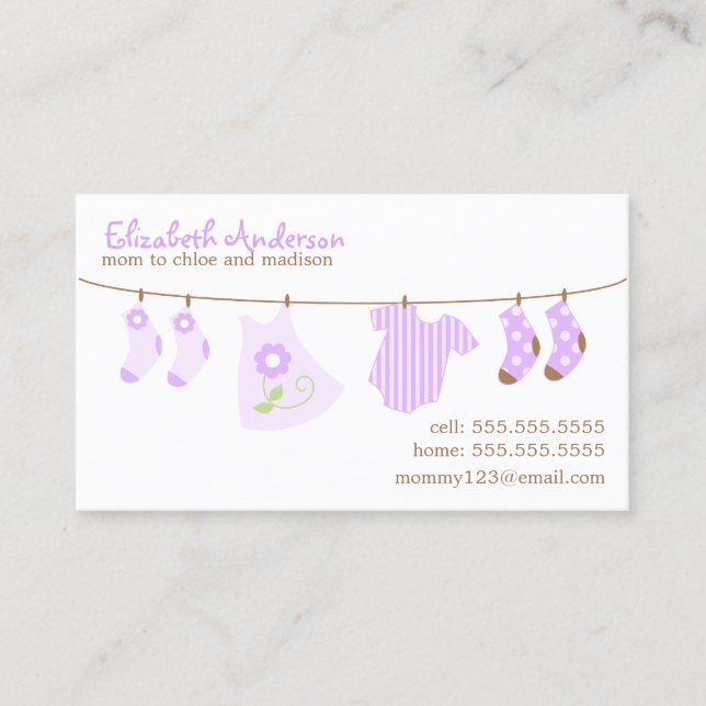 Baby Clothesline Mummy Calling Cards (Front)