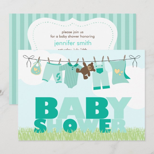 Baby Clothesline  Neutral Baby Shower Invitation (Front/Back)