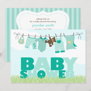 Baby Clothesline Neutral Baby Shower Invitation