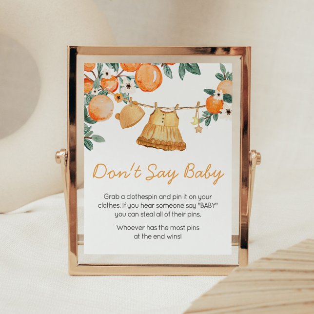 Baby Clothesline Orange Fruit Don't Say Baby Poster (Baby Clothesline Orange Baby Shower Don't Say Baby Sign)