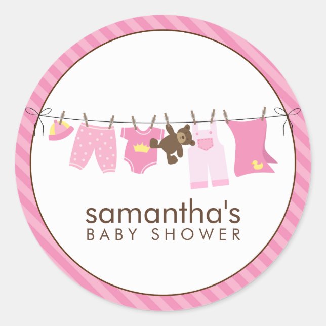 Baby Clothesline {pink} Classic Round Sticker (Front)