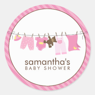 Baby Clothesline {pink} Classic Round Sticker