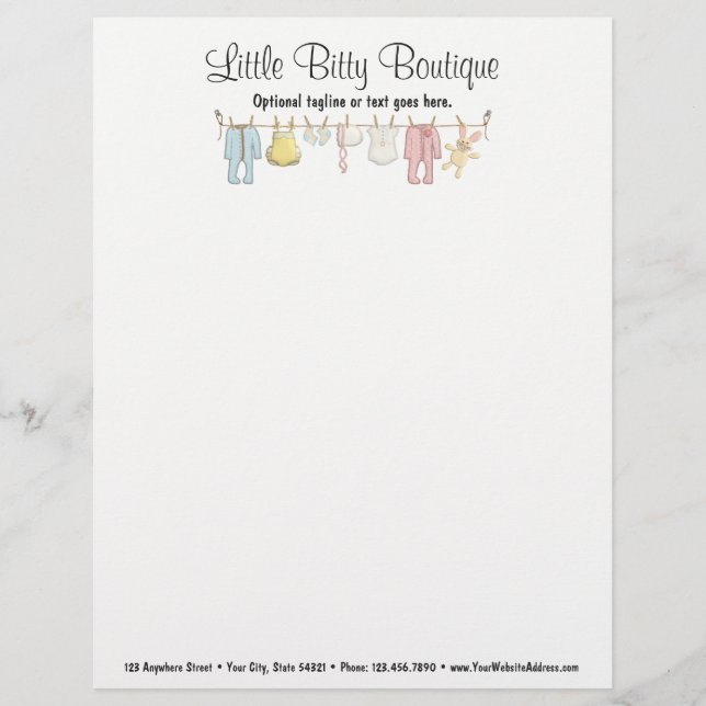 Baby Clothing Clothesline Infants Sewing Boutique Letterhead (Front)