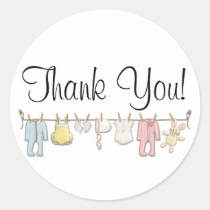 Baby Clothing Clothesline Infants Sewing Thank You Classic Round Sticker
