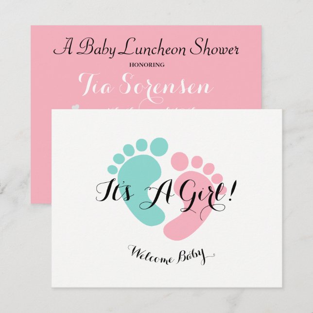 BABY & CO Pink Baby Reveal Baby Shower Party Invitation (Front/Back)