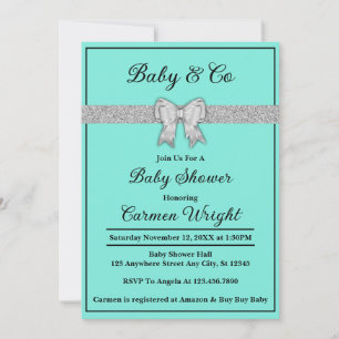 Baby & Co Turquoise & Silver Glitter Baby Shower Invitation