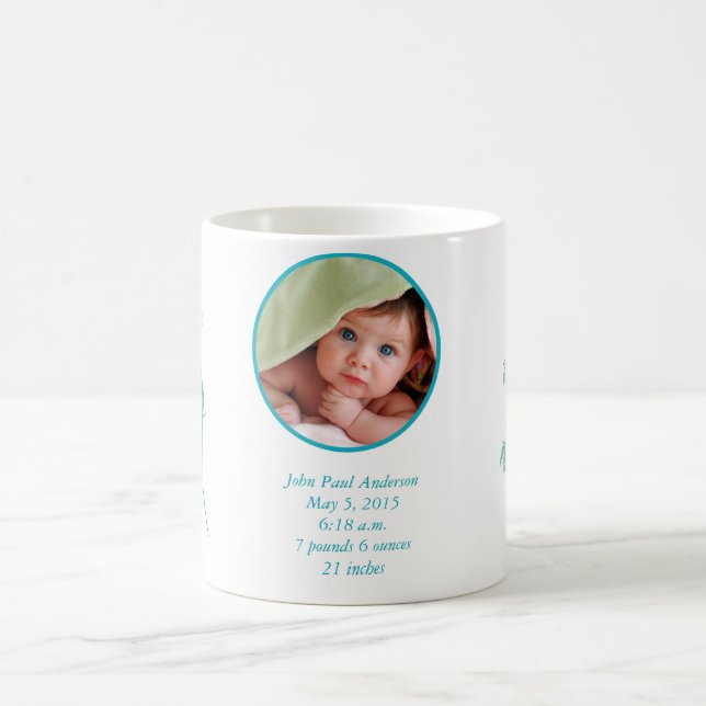 Baby COFFE MUG Baby Photo Important Birth Stats (Center)
