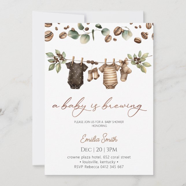 Baby Coffee Bean clothesline  Baby Shower  Invitation (Front)