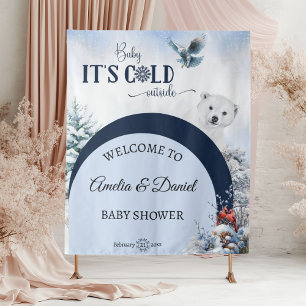 Baby Cold Outside Bear Winter Modern Baby Shower Tapestry