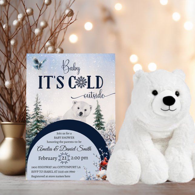 Baby Cold Outside Bear Winter Owl Baby Shower Invitation (Creator Uploaded)