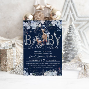 Baby cold outside Navy blue Baby Boy Shower Invitation