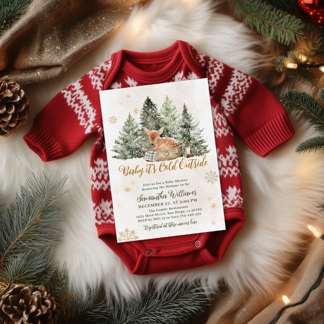 Baby Cold Outside Rustic Deer Winter Baby Shower Invitation (Creator Uploaded)
