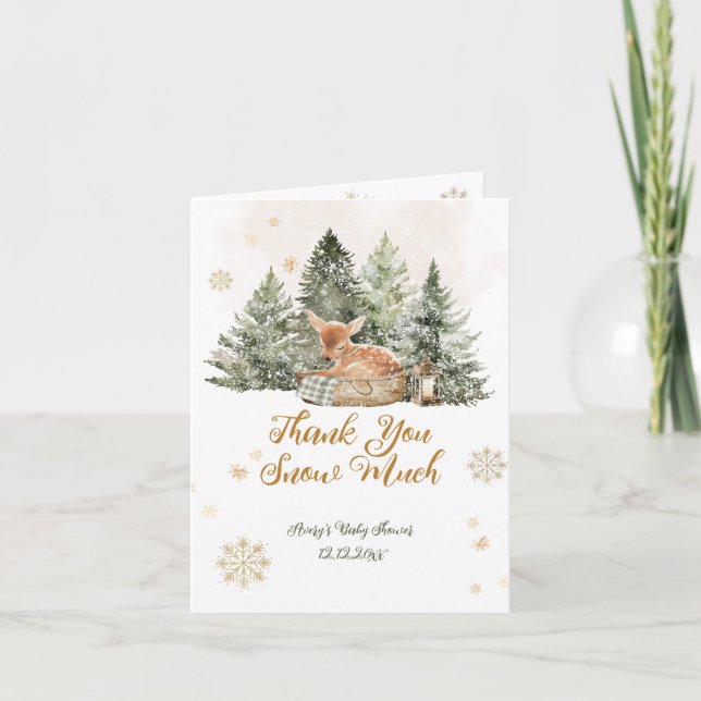 Baby Cold Outside Rustic Deer Winter Baby Shower Thank You Card (Front)