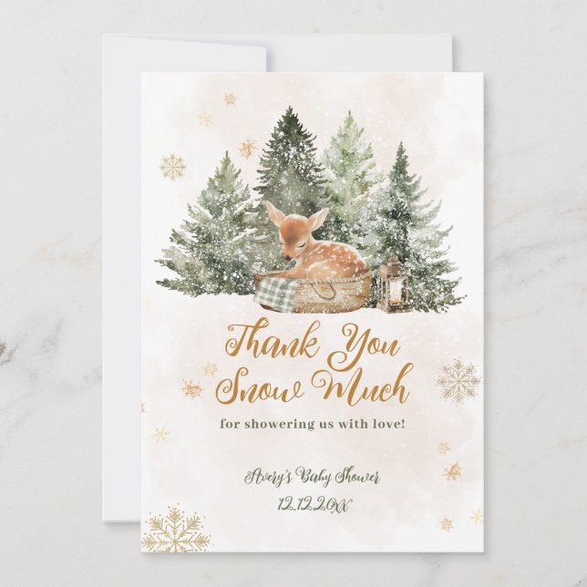 Baby Cold Outside Rustic Deer Winter Baby Shower Thank You Card (Front)