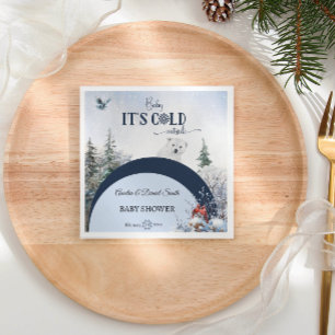 Baby Cold Outside Snowy Bear Bird Baby Shower Napkin