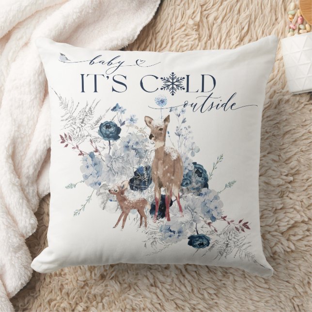 Baby cold outside Winter Floral Deer Baby Shower Cushion (Blanket)