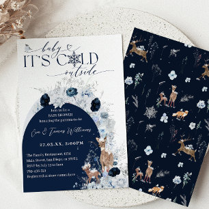 Baby cold outside Winter Floral Deer Baby Shower Invitation