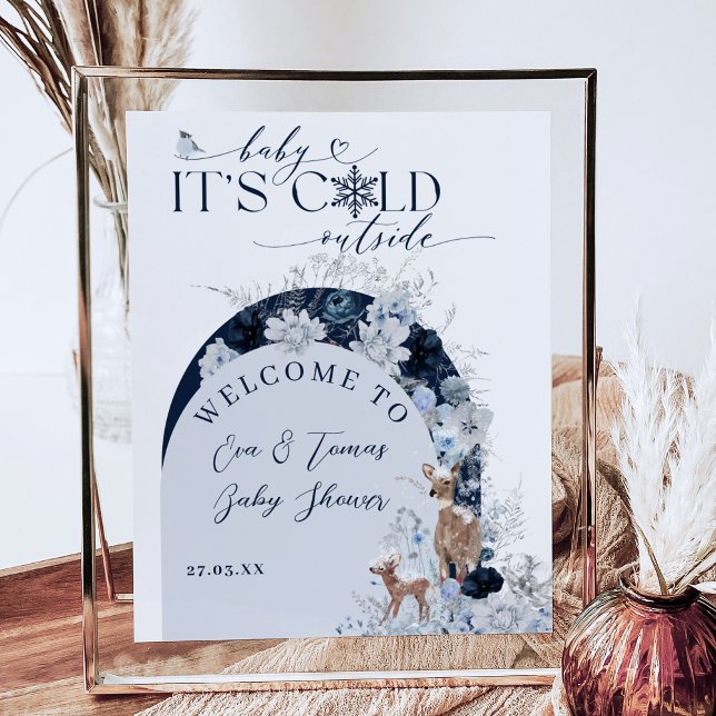 Baby cold outside Winter Floral Deer Baby Shower Poster (Creator Uploaded)