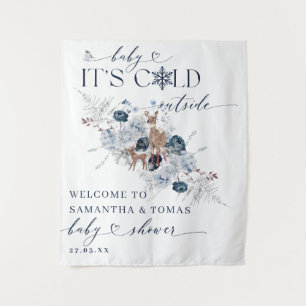 Baby cold outside Winter Floral Deer Baby Shower Tapestry