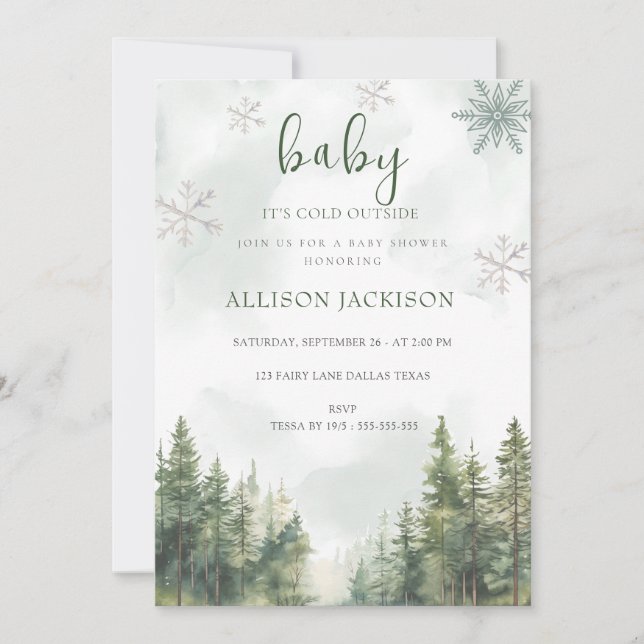 Baby  Cold Outside Winter Mountain Baby Shower  Invitation (Front)