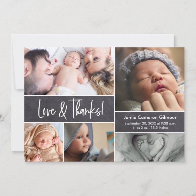 Baby Collage Birth announcement Love and Thanks (Front)