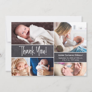 Baby collage of photos Thank you Birth stats Card