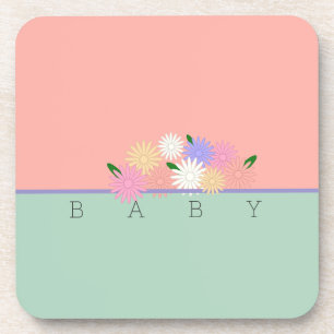 Baby Colourful Daisies on Soft Peach & Jungle Mist Coaster