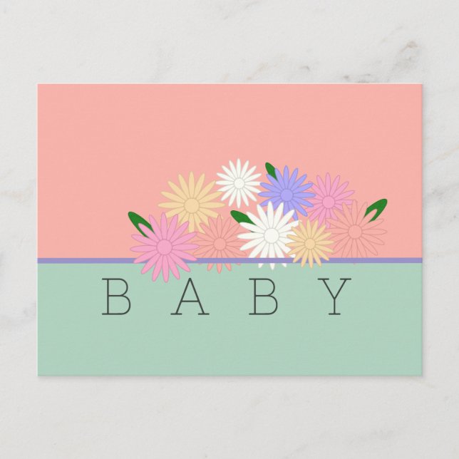 Baby Colourful Daisies on Soft Peach & Jungle Mist Postcard (Front)